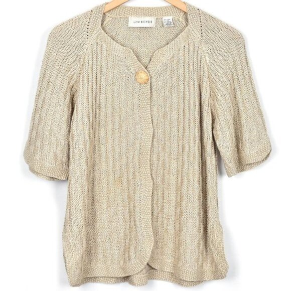 Lisa Nichols Vintage Cream Basket Weave Knit Cardigan Sweater XL - Picture 1 of 8